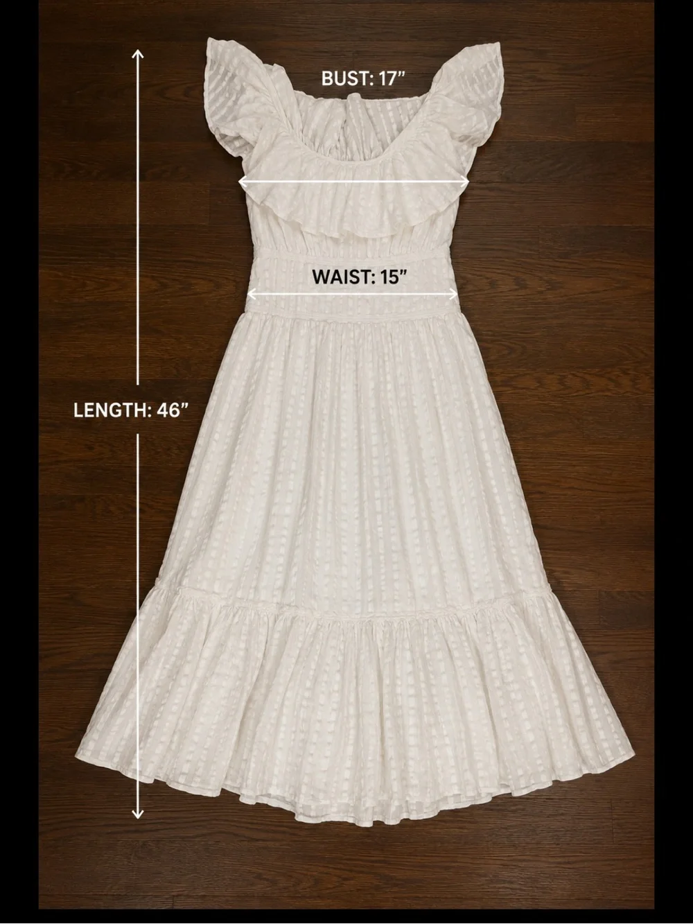 Tory Burch White Textured Cotton Midi Dress Sz 8 Ruffle Neckline Side Zip Lined